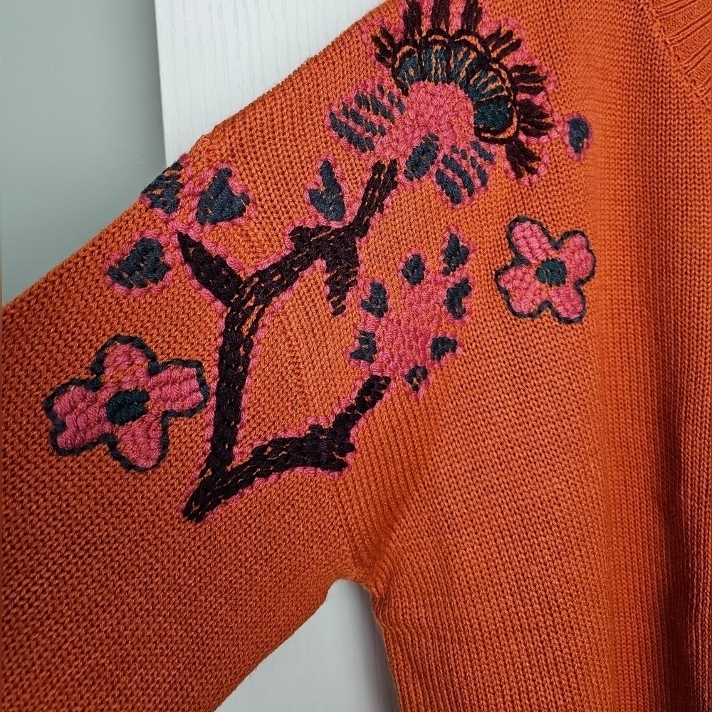 Aventura Clothing Misha Sweater Orange Embroidered Floral Merino Wool XL - Picture 7 of 16